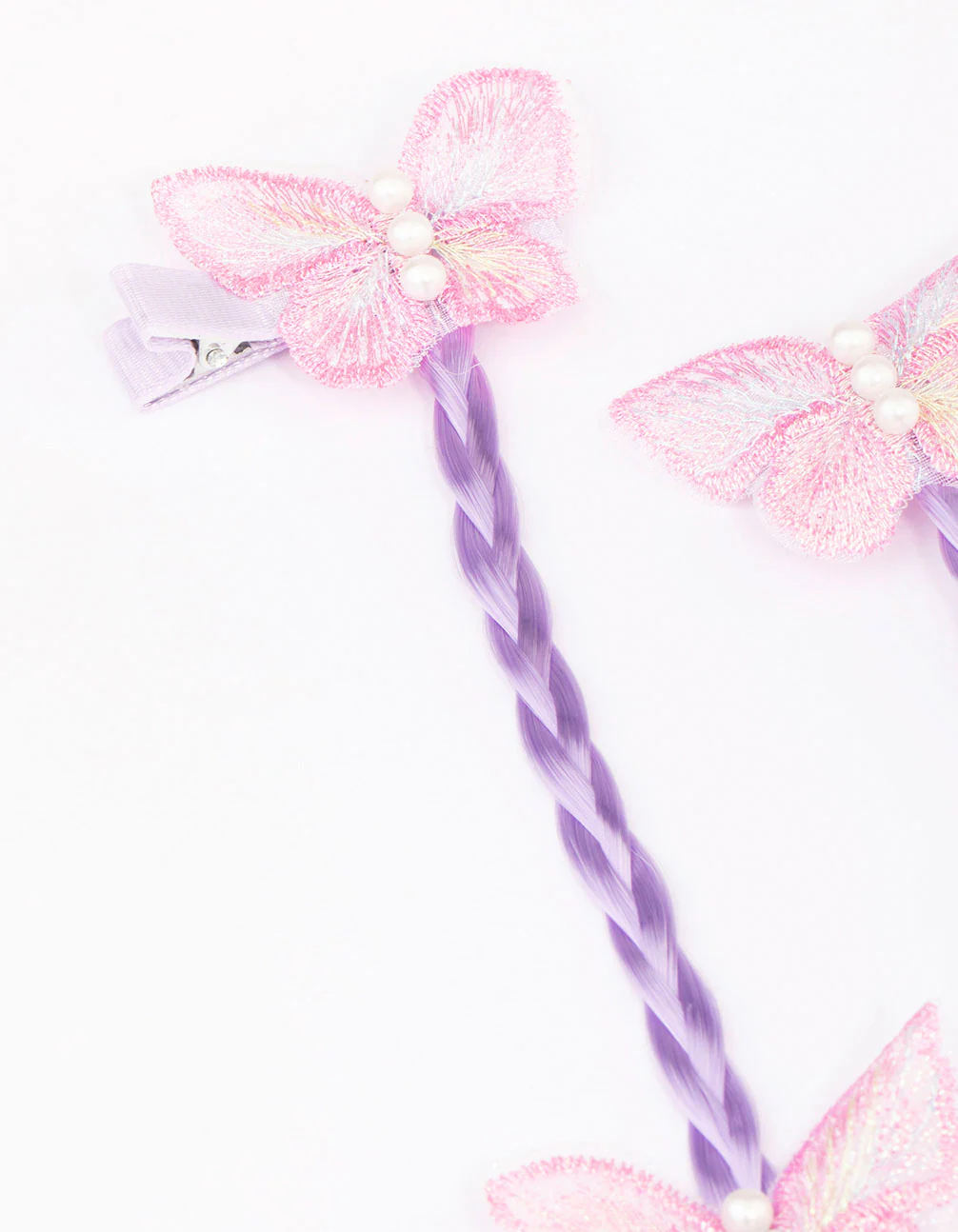 Kids Lilac Faux Hair Extension Butterfly Hair Clip - Image 2