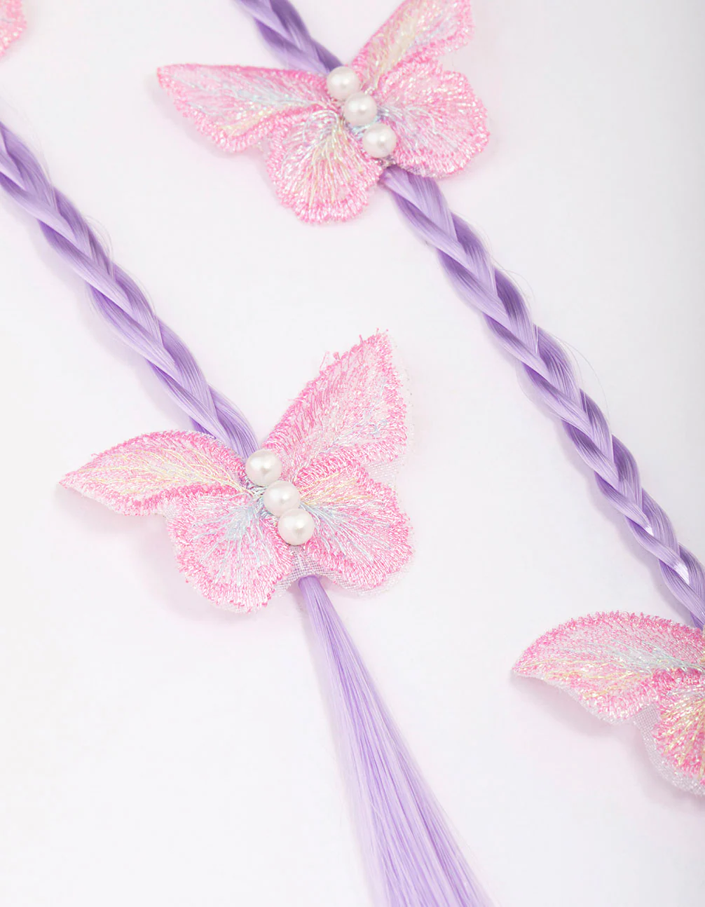 Kids Lilac Faux Hair Extension Butterfly Hair Clip - Image 3