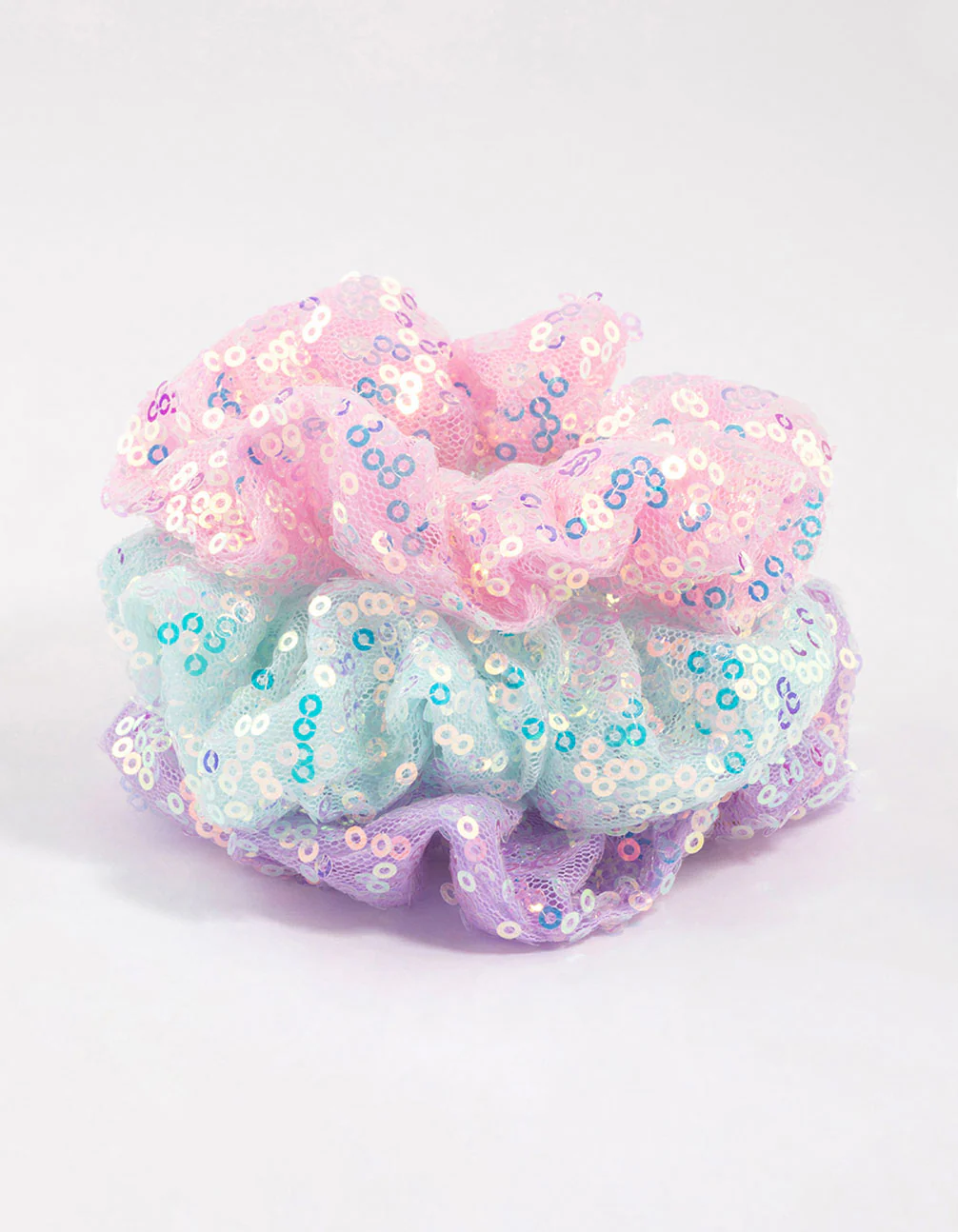 Kids Mixed Sequined Pastel Hair Scrunchies Pack - Image 2