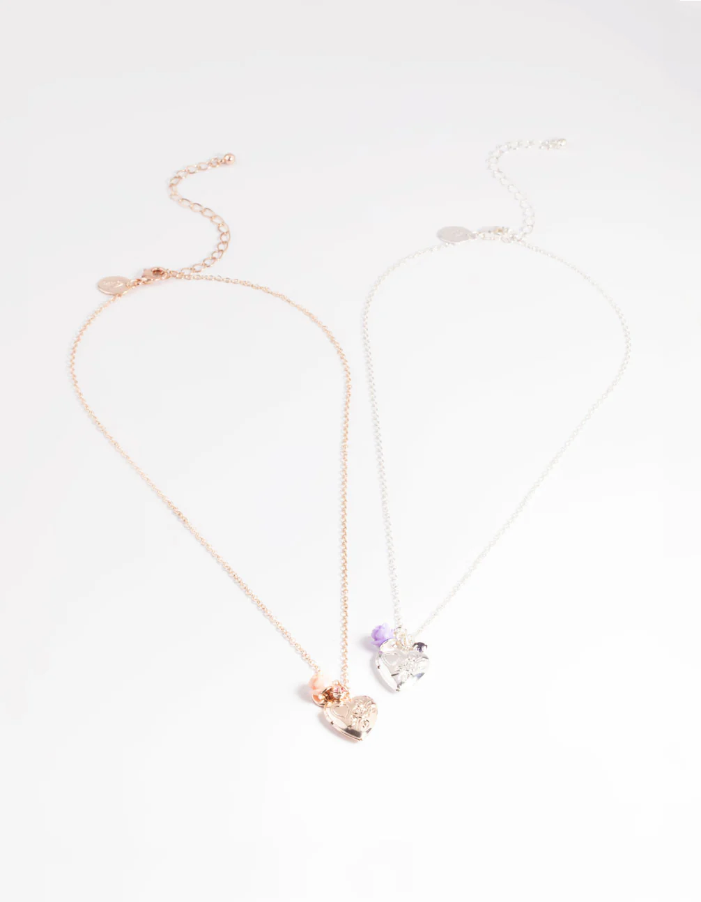 Kids Etched Heart Locket Necklace Pack - Image 2