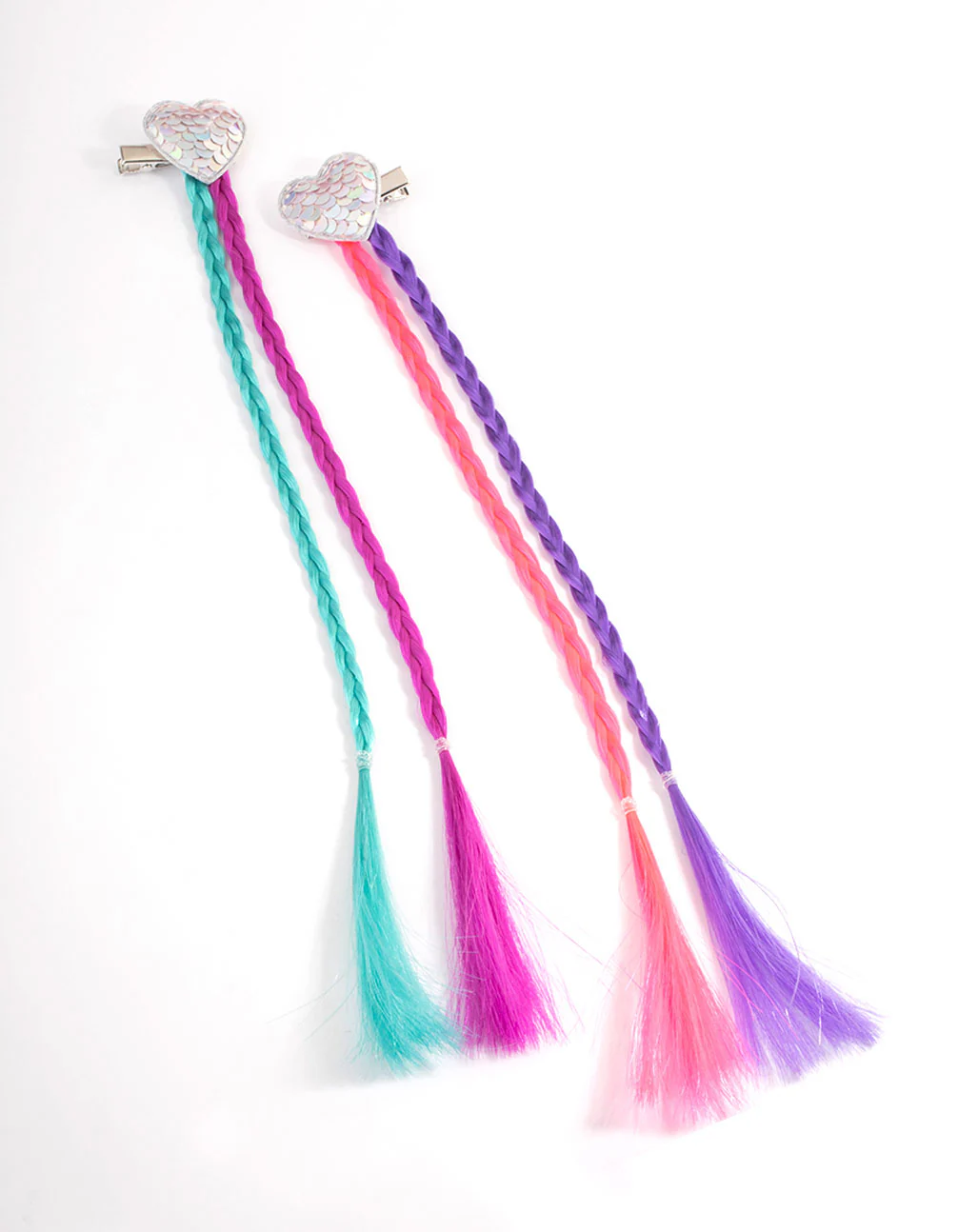 Kids Mixed Metal Faux Heart Braided Hair Clips Pack - Image 2