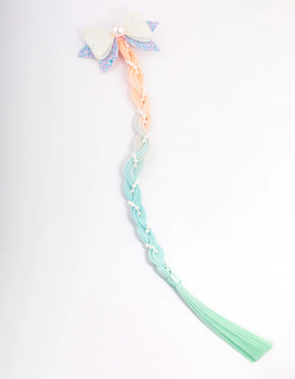 Kids Mixed Faux Hair Pearl Bow Braided Clip - Image 2
