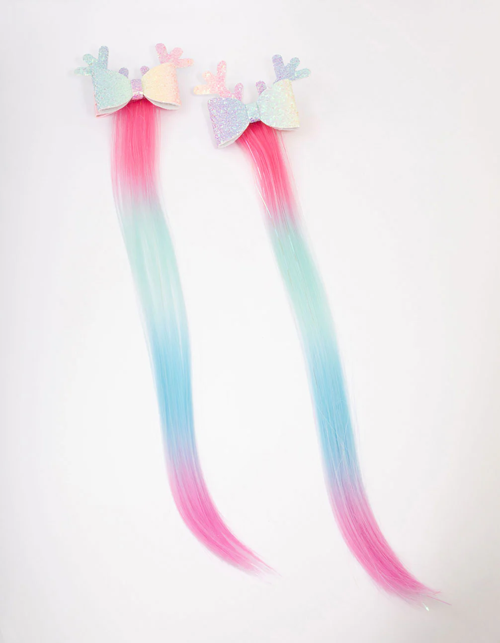 Kids Faux Hair Rainbow Reindeer Hair Clips - Image 2