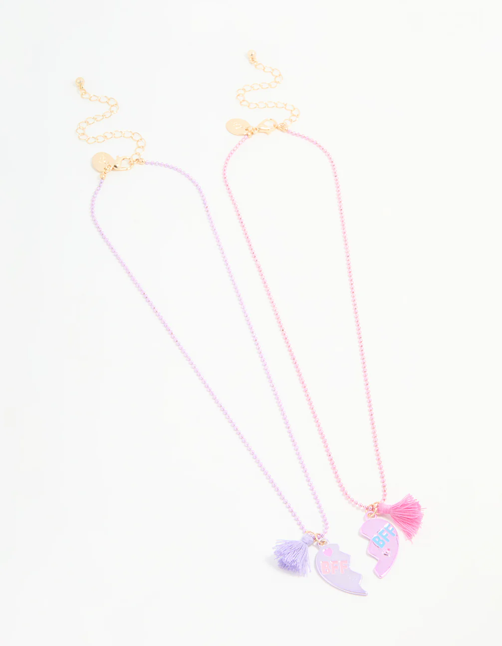 Kids Multicoloured Coted Metal Tassel Broken Heart BFF Necklace Set - Image 2