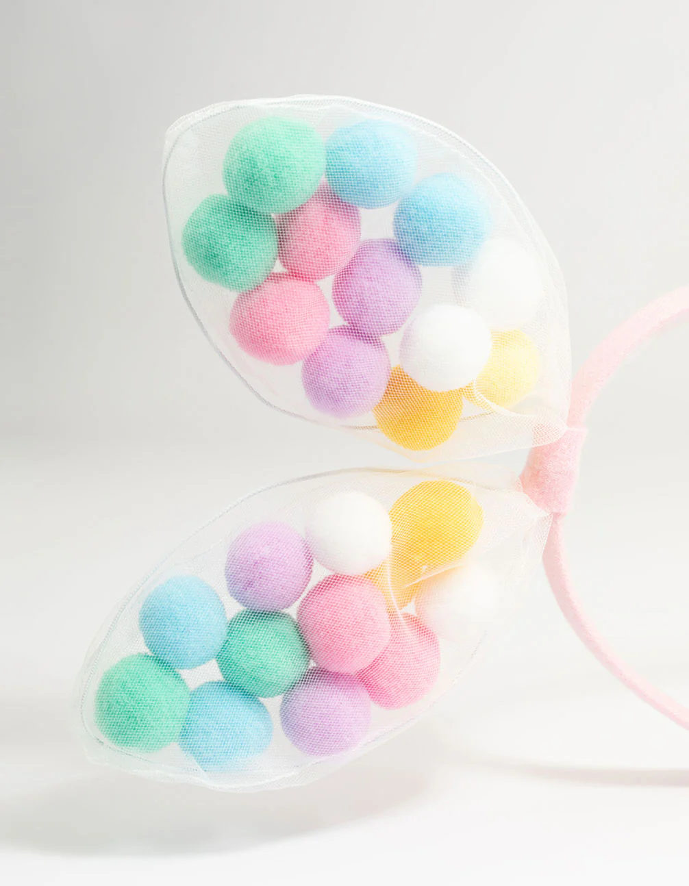 Kids Pastel Fabric Pompom Bunny Ears Headband - Image 2