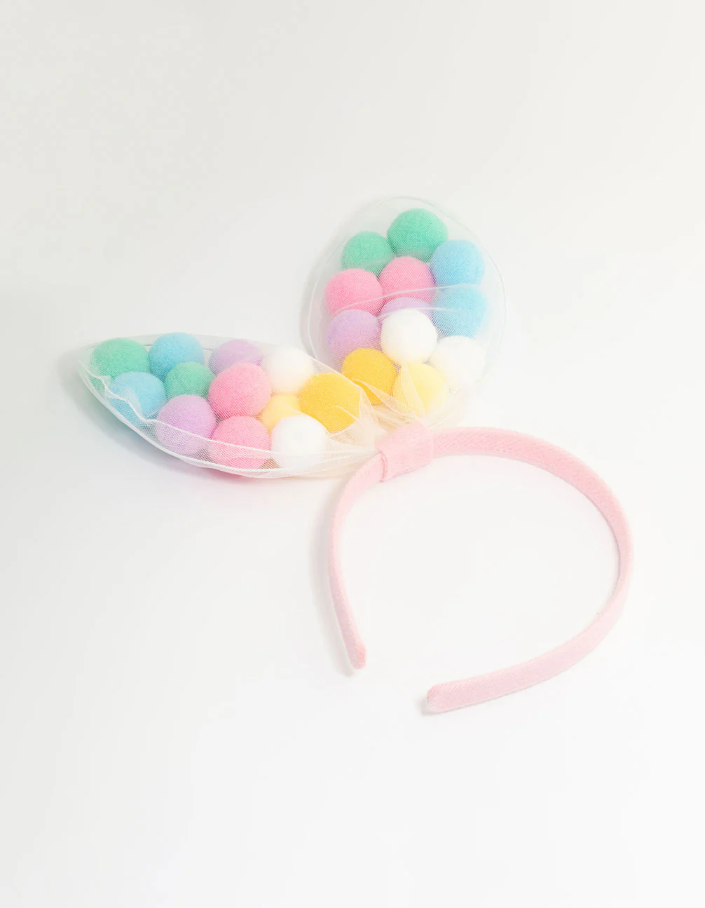 Kids Pastel Fabric Pompom Bunny Ears Headband - Image 3