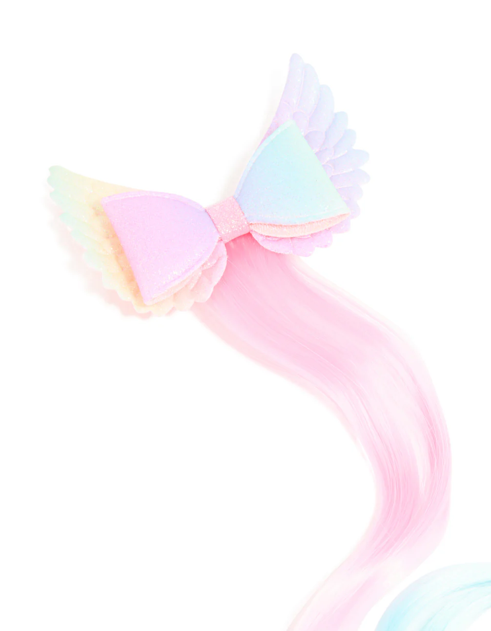 Kids Pastel Rainbow Fabric Bow & Unicorn Pastel Faux Hair Clip - Image 2
