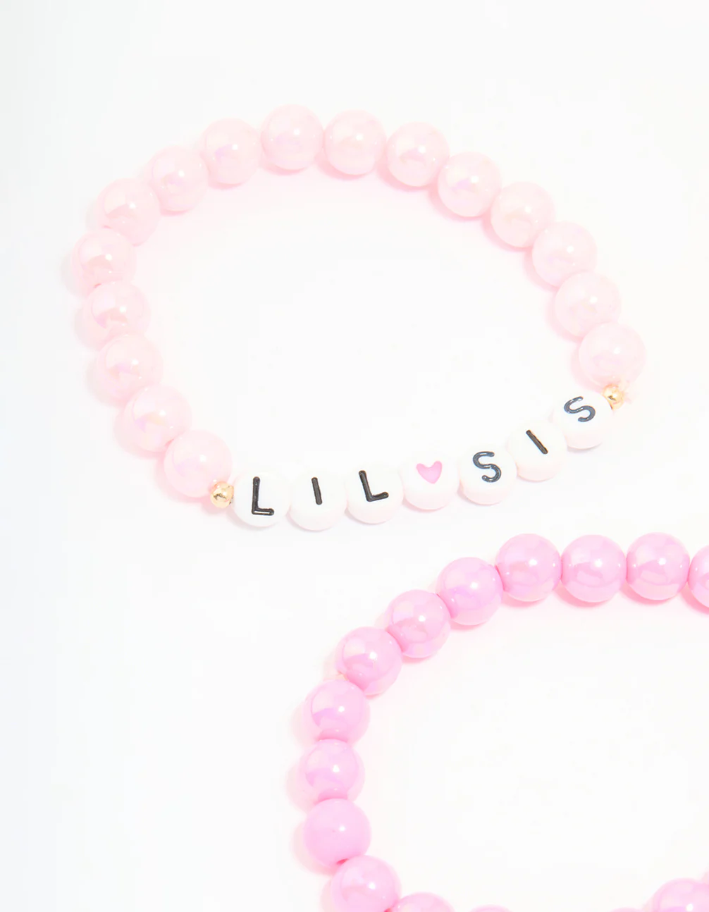 Kids Pink Beaded Little Sis Big Sis Bracelets 4-Pack - Image 2