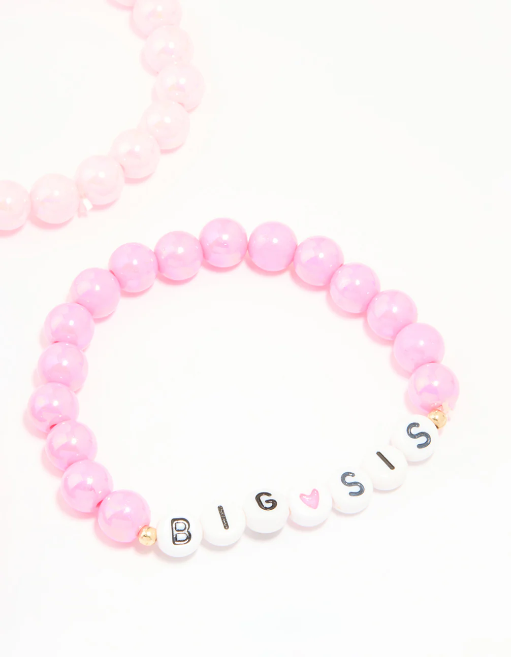Kids Pink Beaded Little Sis Big Sis Bracelets 4-Pack - Image 3