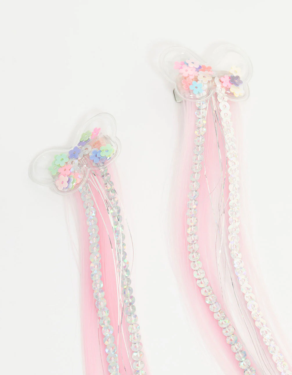 Kids Pink & Blue Faux Hair Butterfly Shaker Clips 2-Pack - Image 2