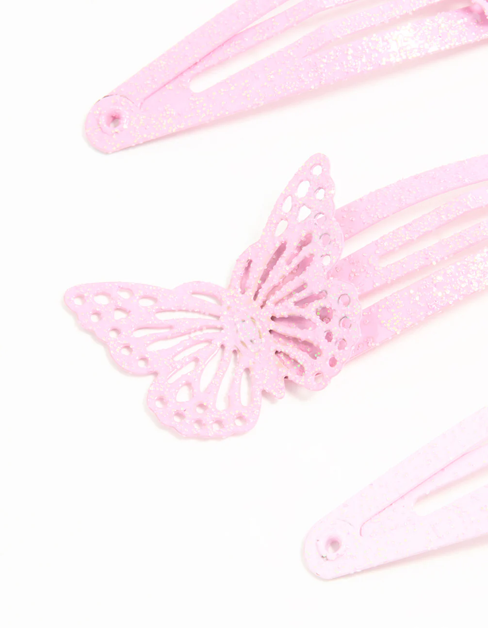 Kids Pink Coated Metal Butterfly Hair Clips 4-Pack - Image 2