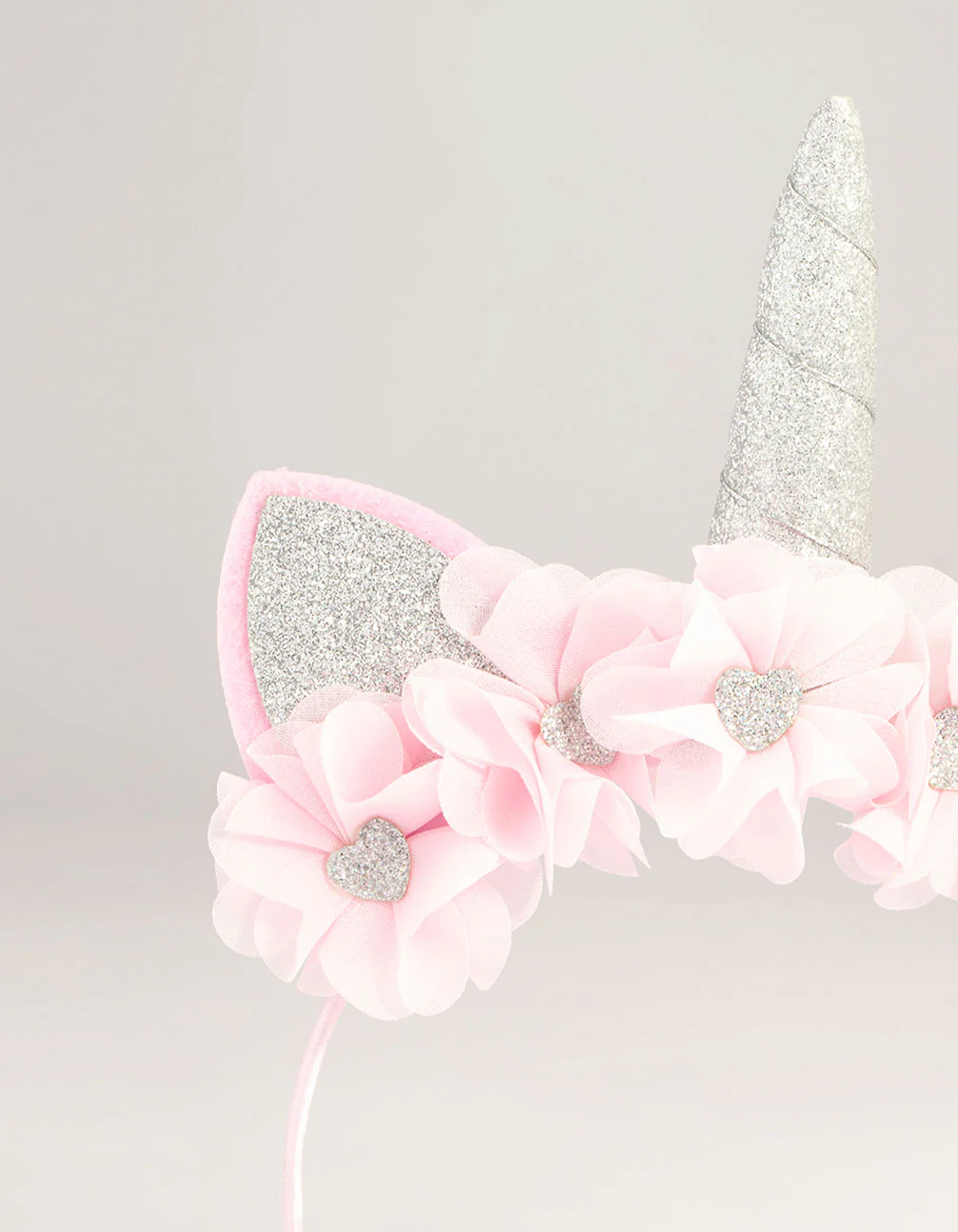 Kids Pink Fabric Sparkle Flower Unicorn Headband - Image 2