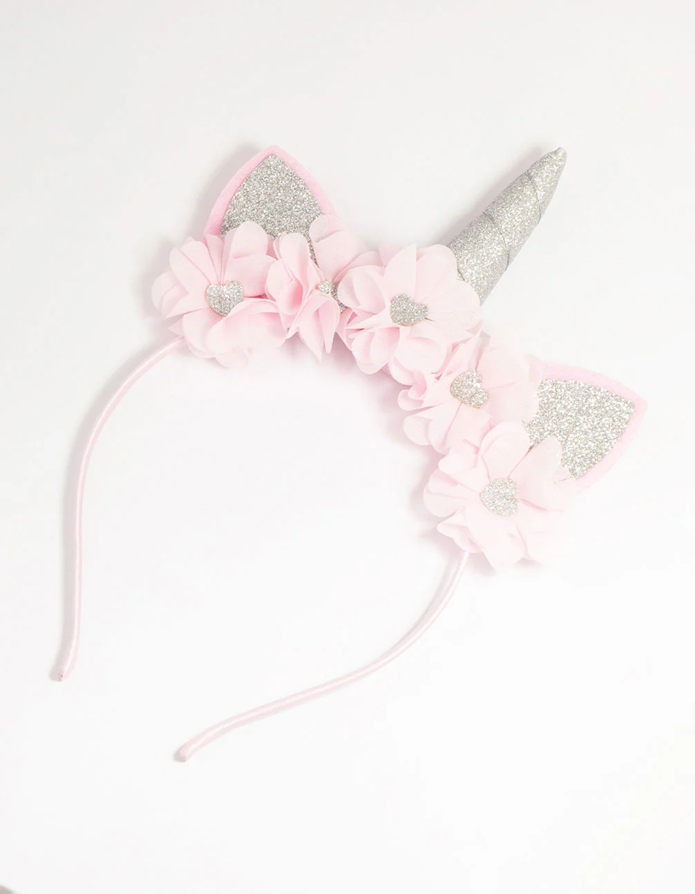 Kids Pink Fabric Sparkle Flower Unicorn Headband - Image 3
