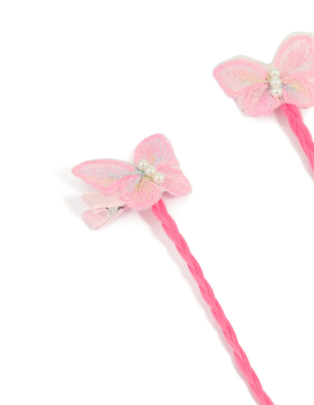 Kids Pink Faux Hair Fabric Butterfly Clips 2-Pack - Image 2