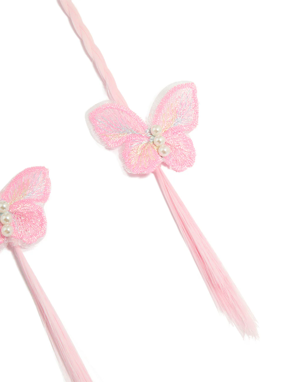 Kids Pink Faux Hair Fabric Butterfly Clips 2-Pack - Image 3