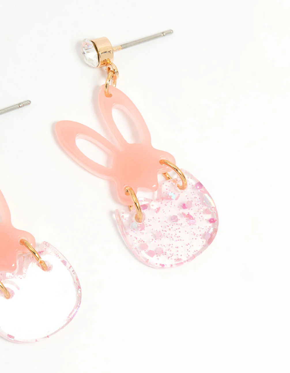 Kids Pink Glitter Bunny & Egg Drop Earrings - Image 3