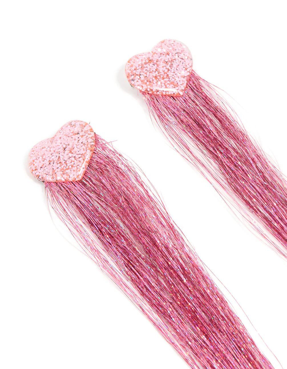 Kids Pink Glitter Tinsel Heart Hair Clips 2 Pack - Image 2