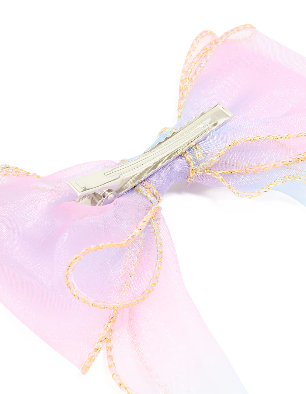 Kids Pink & Purple Ombre Fabric Bow Clip - Image 3