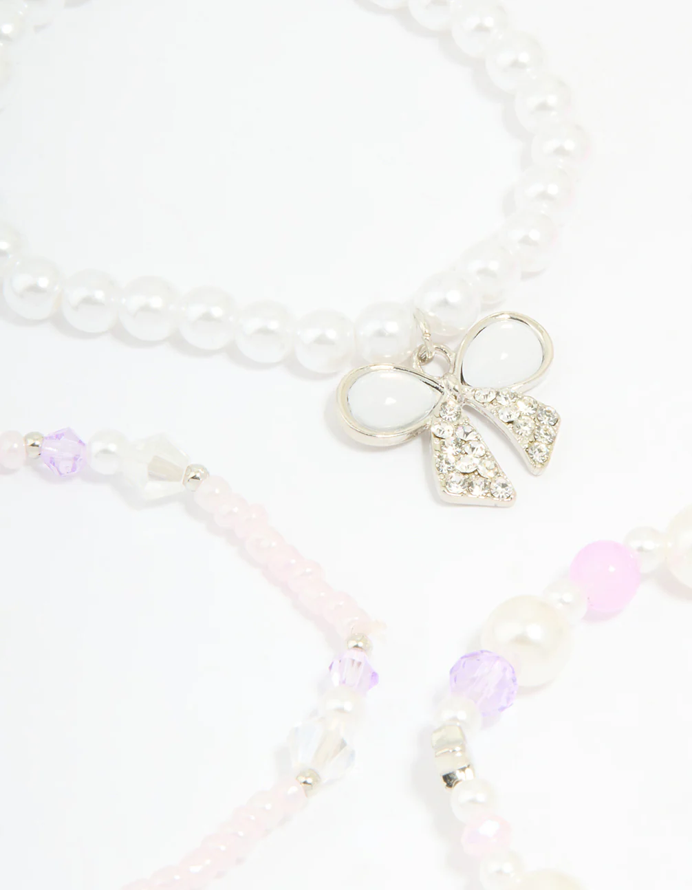 Kids Pink & White Beaded Stretch Bracelets Pack - Image 2