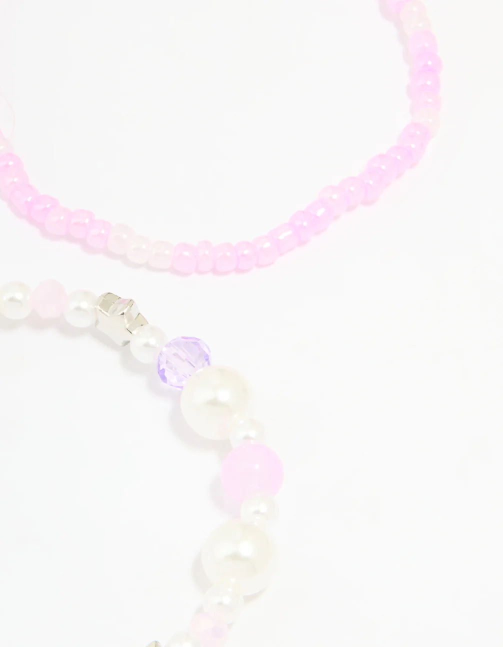 Kids Pink & White Beaded Stretch Bracelets Pack - Image 3