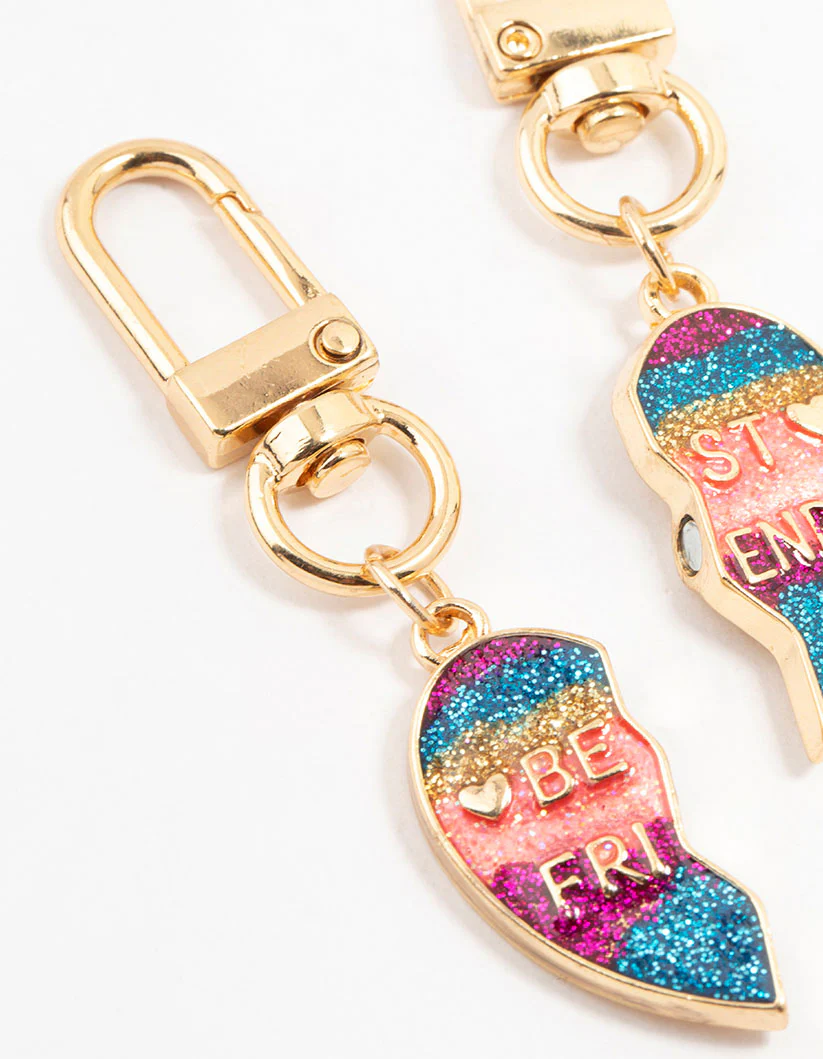 Kids Rainbow Glitter BFF Gold Keyrings 2-Pack - Image 2