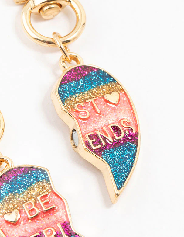Kids Rainbow Glitter BFF Gold Keyrings 2-Pack - Image 3