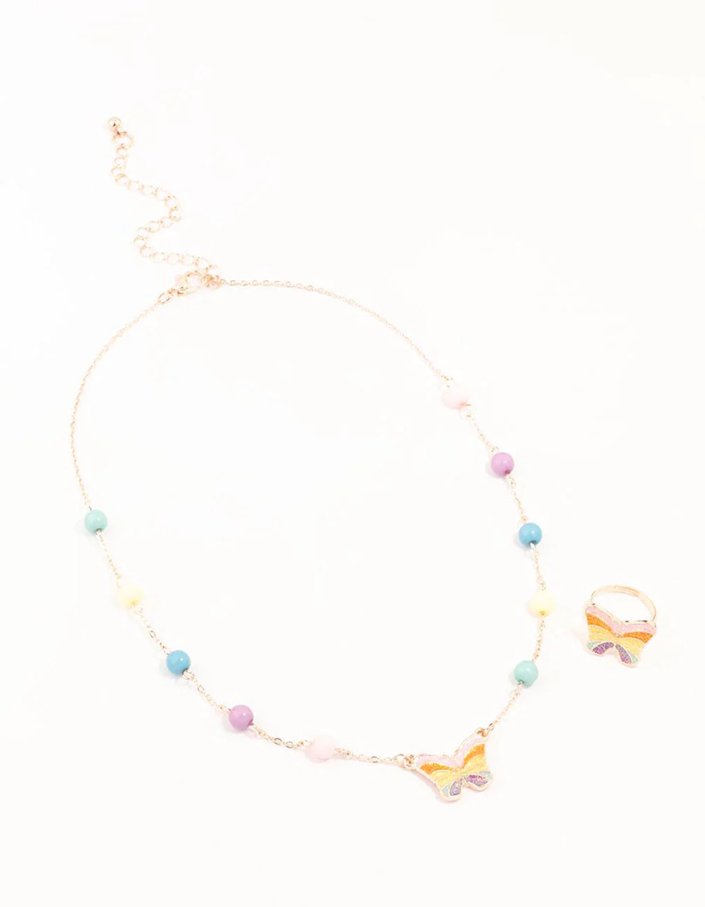 Kids Rainbow Gold Butterfly Necklace & Ring Pack - Image 2
