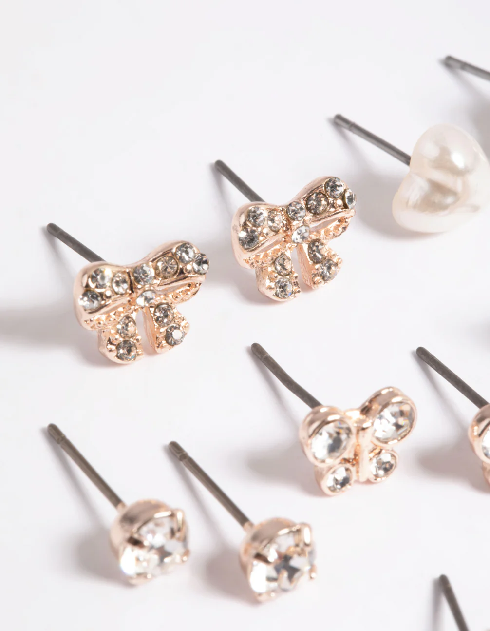 Kids Rose Gold Diamante Butterfly Stud 6-Pack - Image 2