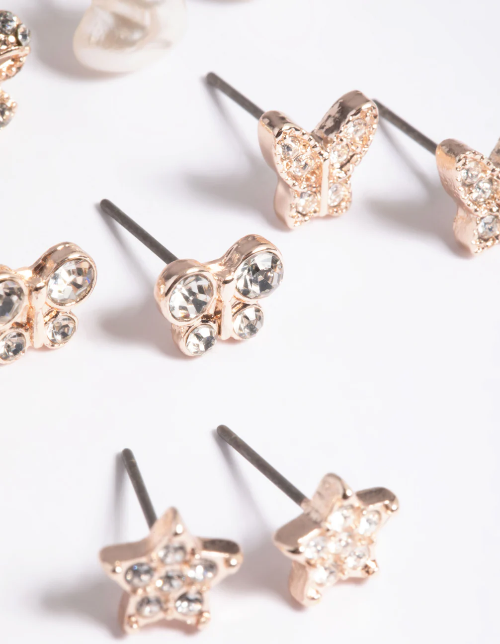 Kids Rose Gold Diamante Butterfly Stud 6-Pack - Image 3