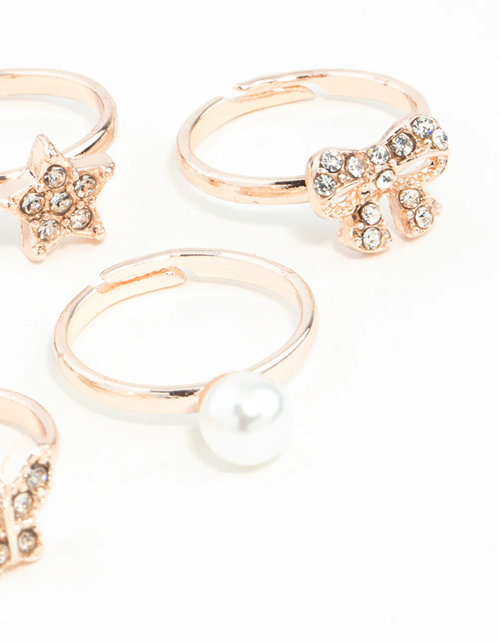 Kids Rose Gold Diamante Pearl Flower & Bow 6-Pack - Image 3
