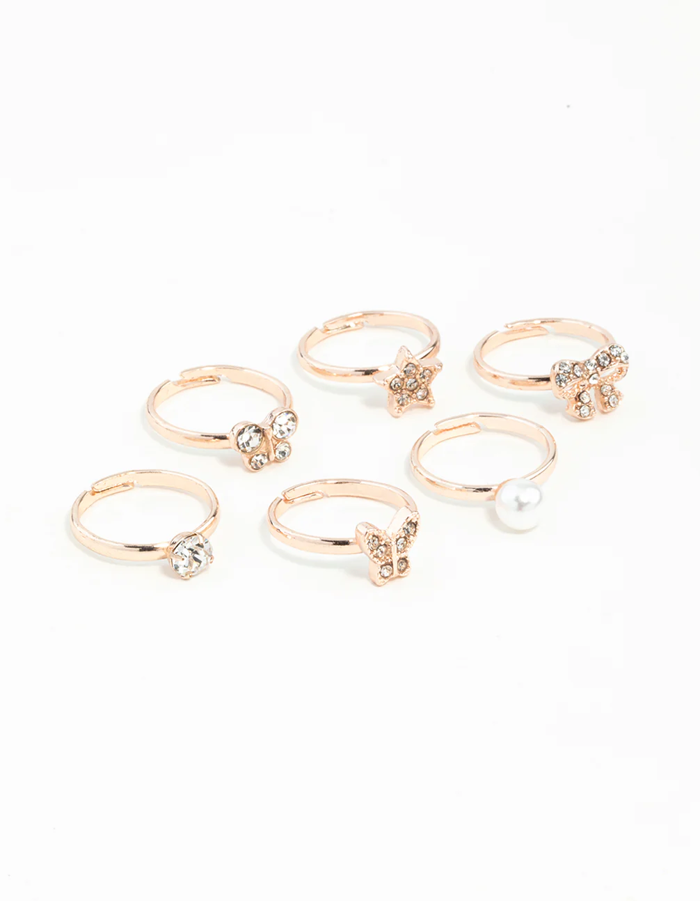 Kids Rose Gold Diamante Pearl Flower & Bow 6-Pack - Image 5