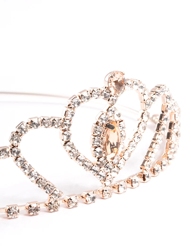Kids Rose Gold Heart Tiara Headband - Image 2