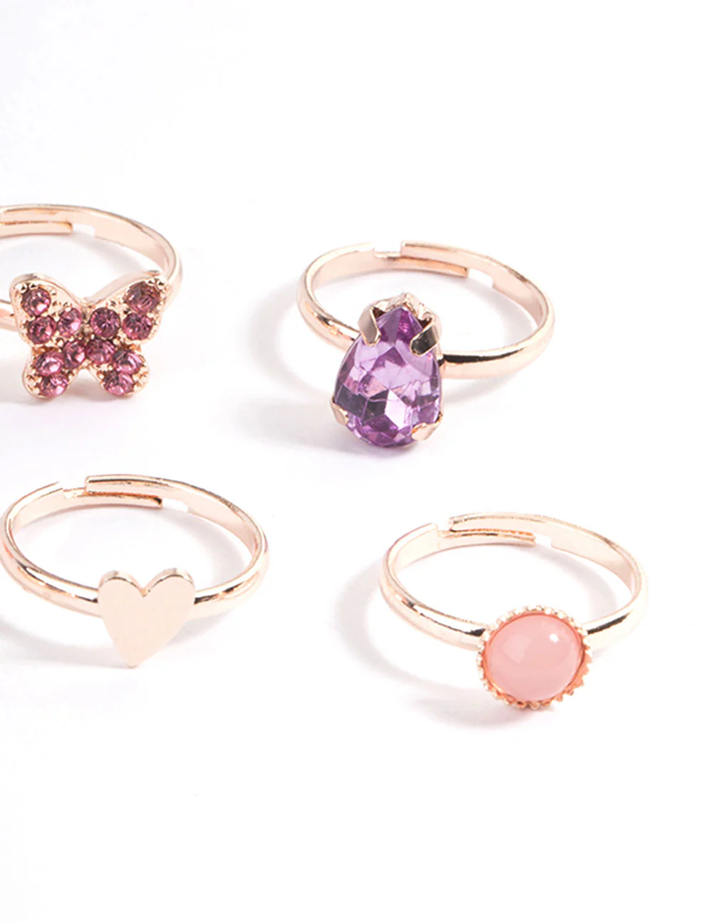 Kids Rose Gold Heart Diamante Pear Ring 6-Pack - Image 3