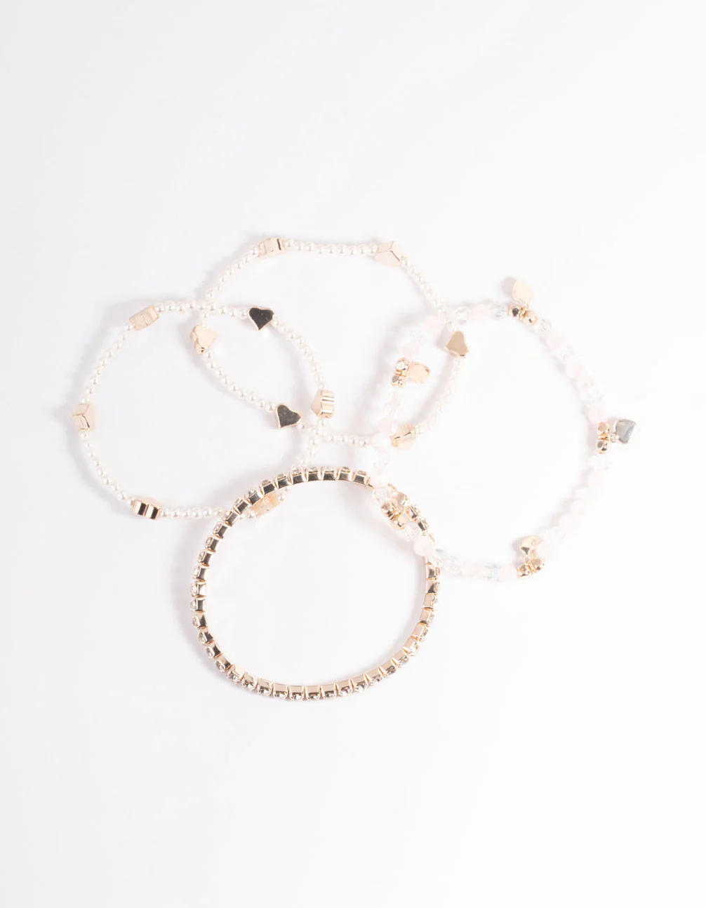 Kids Rose Gold Heart Diamante Stretch Bracelet 4-Pack - Image 3