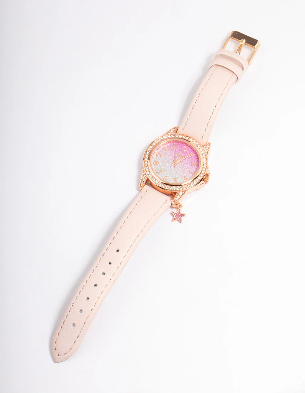 Kids Rose Gold Star Glitter Faux Leather Watch - Image 2