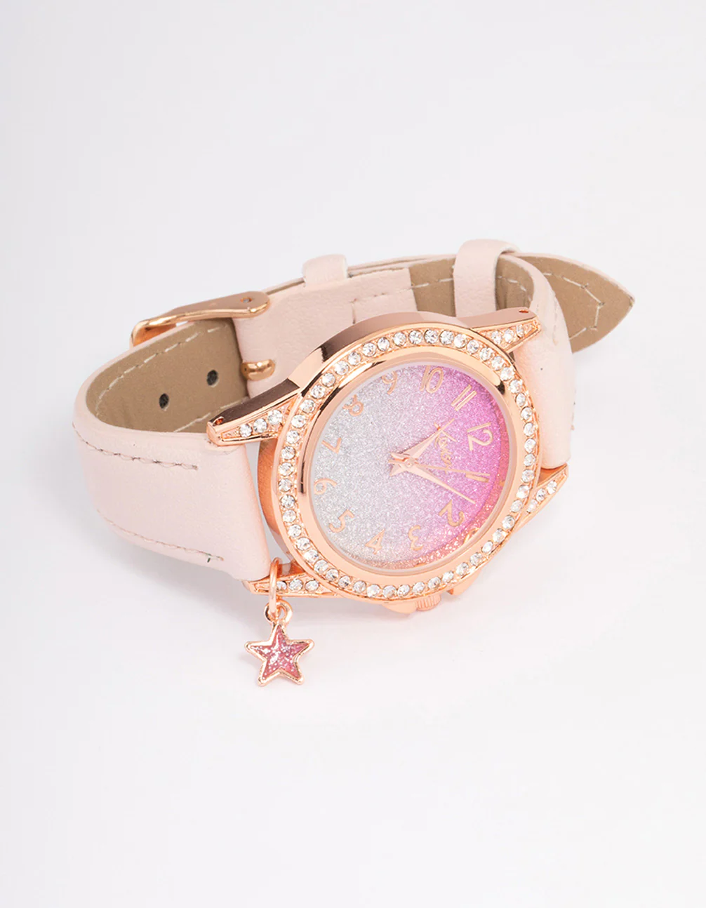 Kids Rose Gold Star Glitter Faux Leather Watch - Image 3