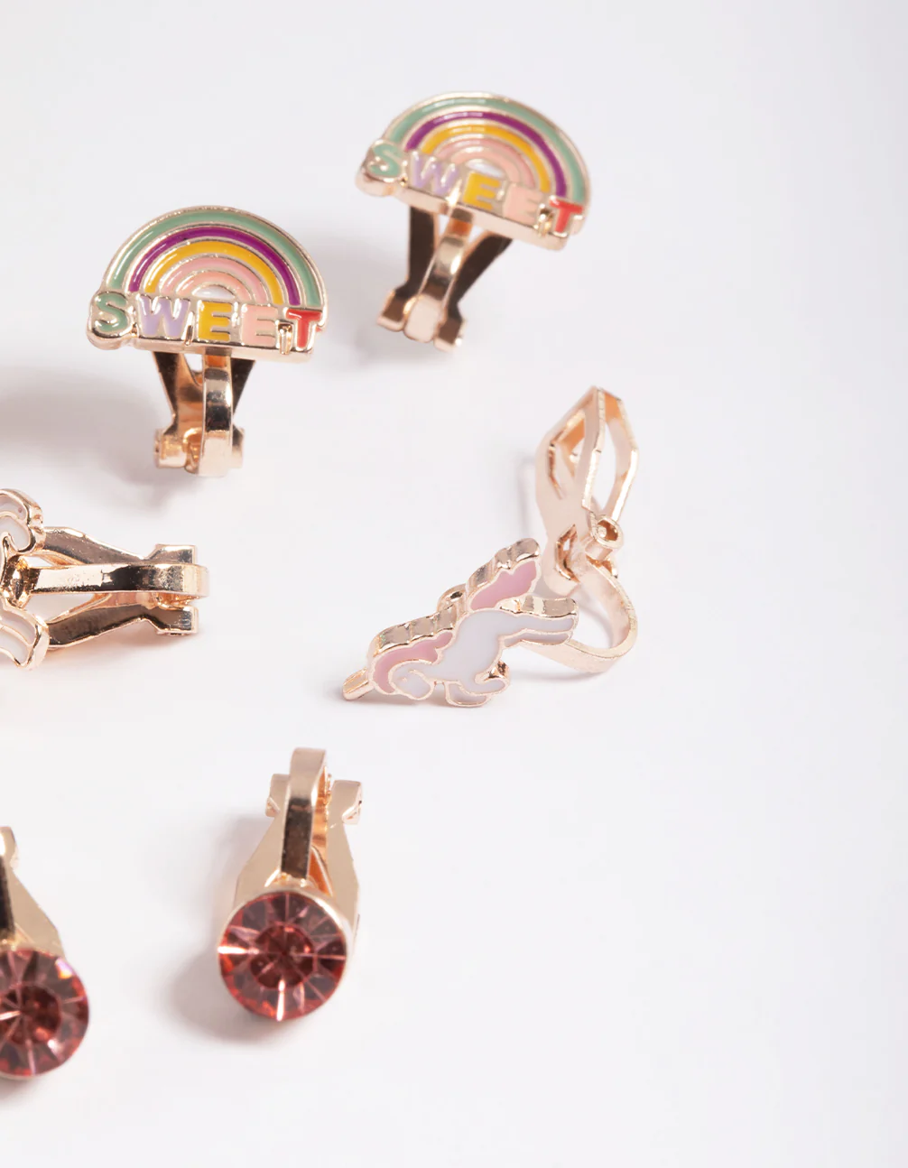 Kids Rose Gold Unicorn Clip On Earrings 5-Pack - Image 2