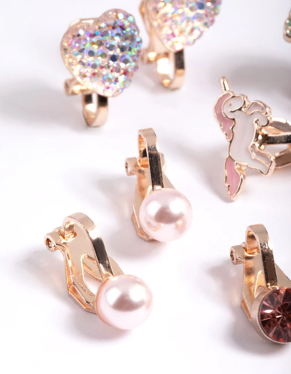 Kids Rose Gold Unicorn Clip On Earrings 5-Pack - Image 3