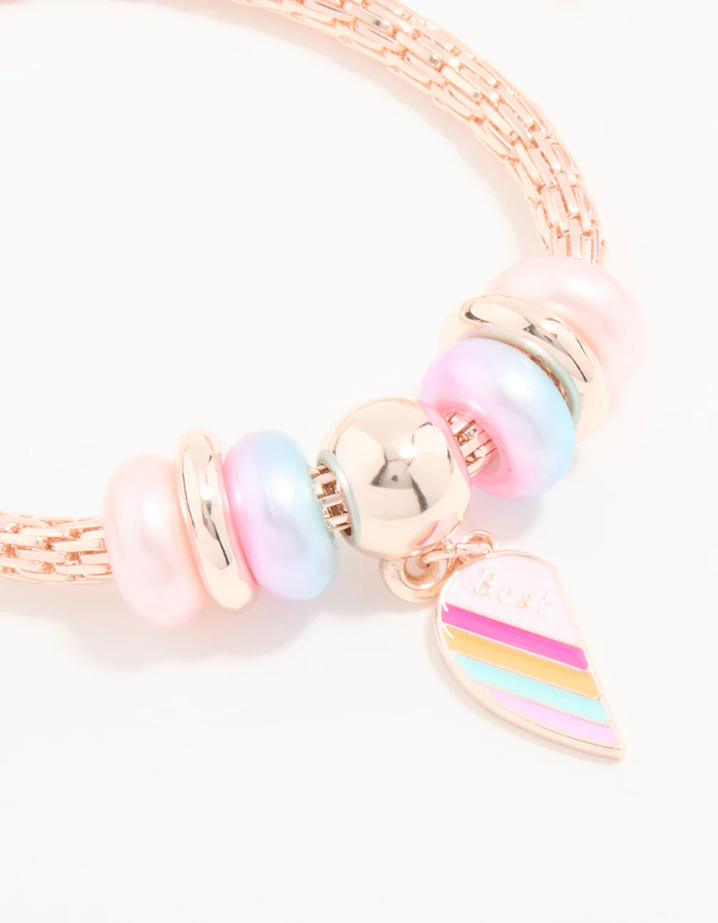Kids Rose Gold Beaded Heart BFF Stretch Bracelets 2-Pack - Image 2