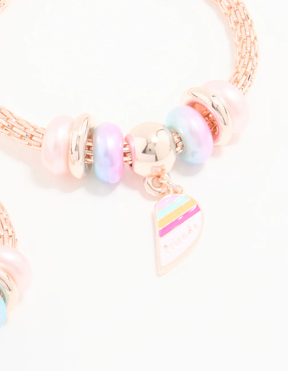 Kids Rose Gold Beaded Heart BFF Stretch Bracelets 2-Pack - Image 3