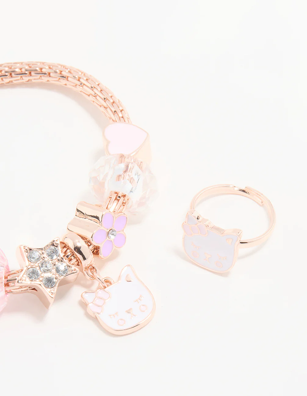 Kids Rose Gold Cat Bracelet & Ring Set - Image 2