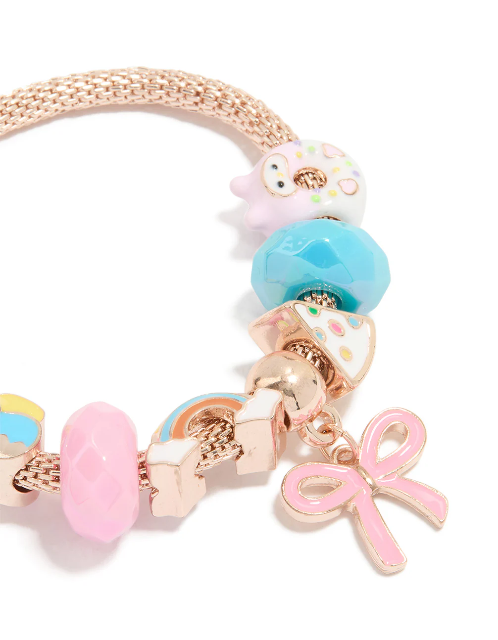 Kids Rose Gold Diamante & Bow Charm Bracelet - Image 2