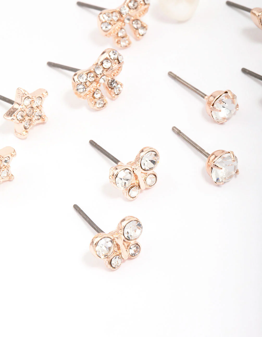 Kids Rose Gold Diamante Butterfly Stud Earring 6-Pack - Image 2