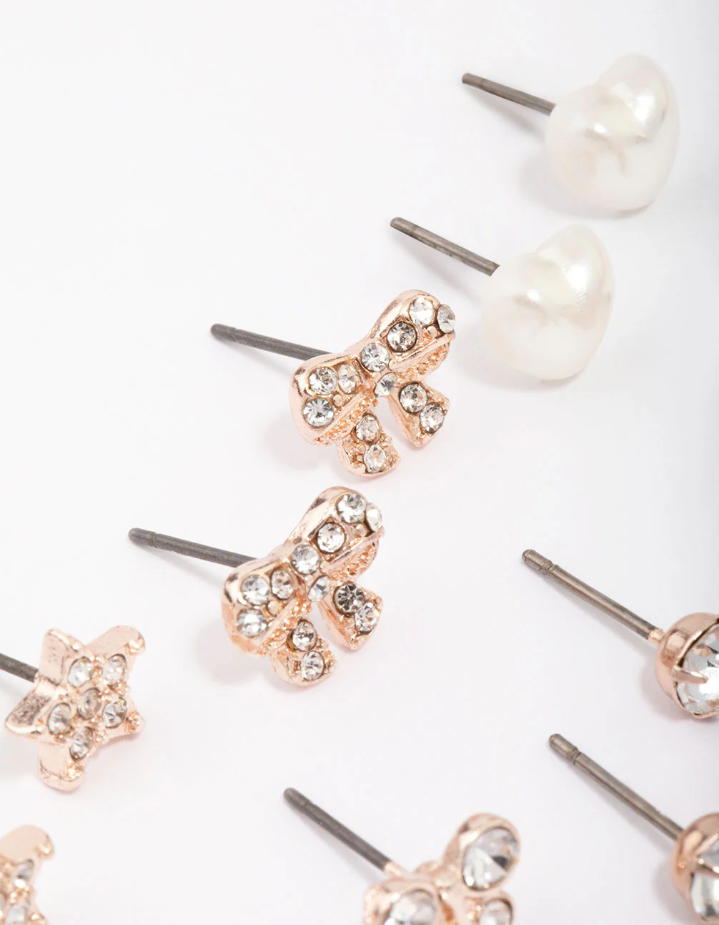 Kids Rose Gold Diamante Butterfly Stud Earring 6-Pack - Image 3