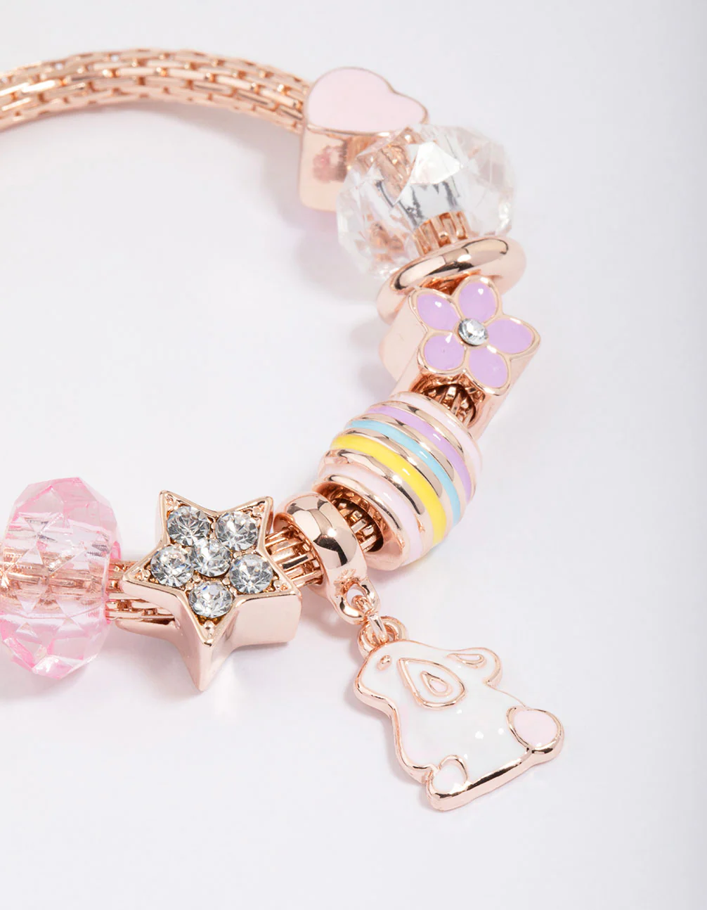 Kids Rose Gold Bunny Charm Stretch Bracelet - Image 2