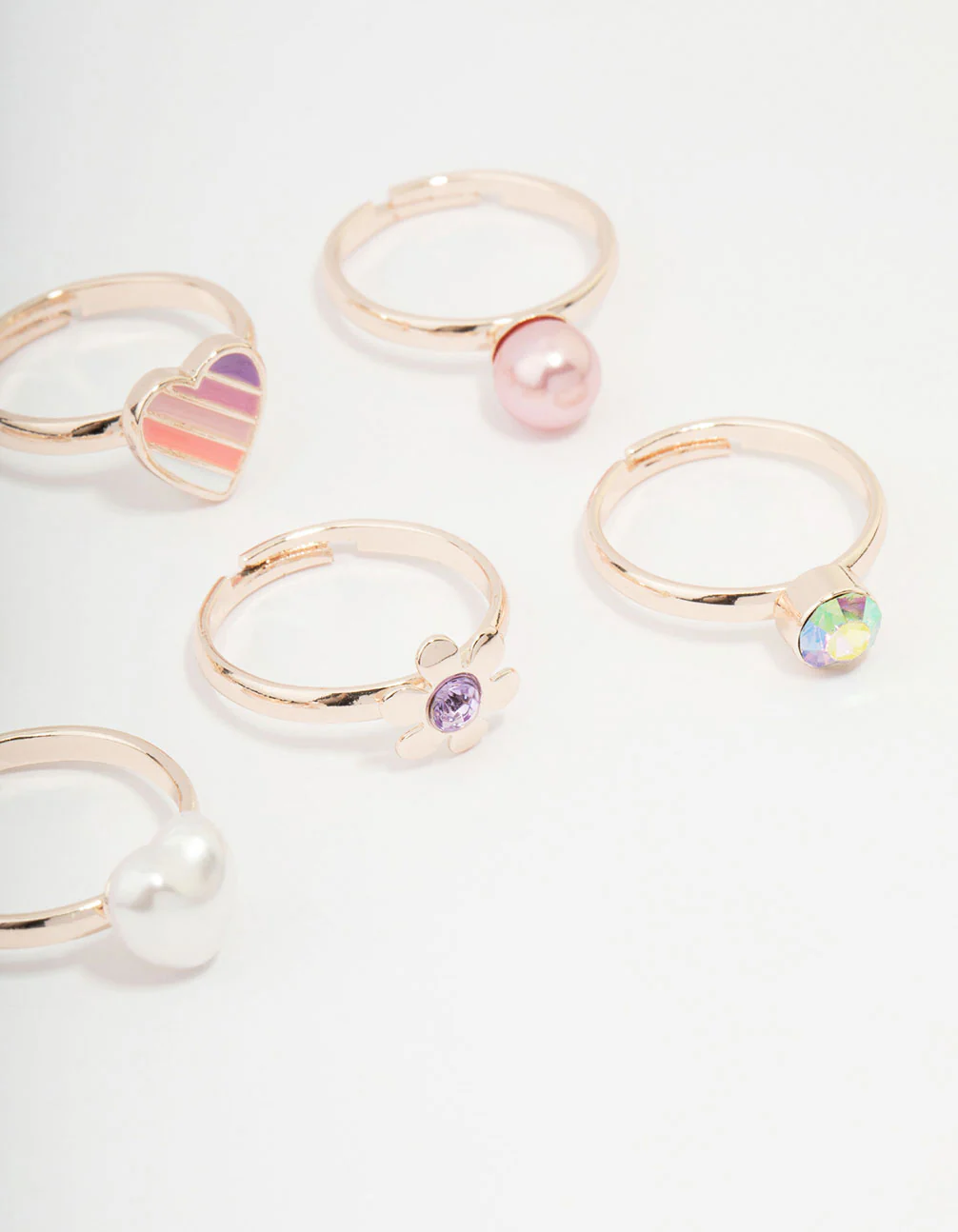 Kids Rose Gold Heart & Butterfly Ring Pack - Image 3