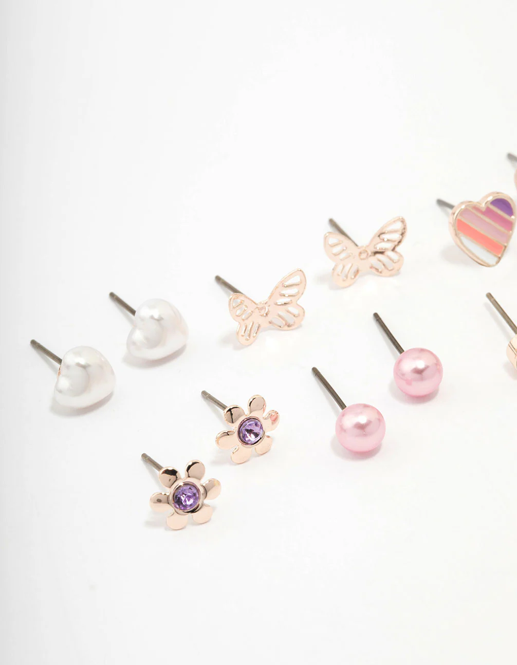 Kids Rose Gold Heart & Butterfly Stud Earring Pack - Image 2