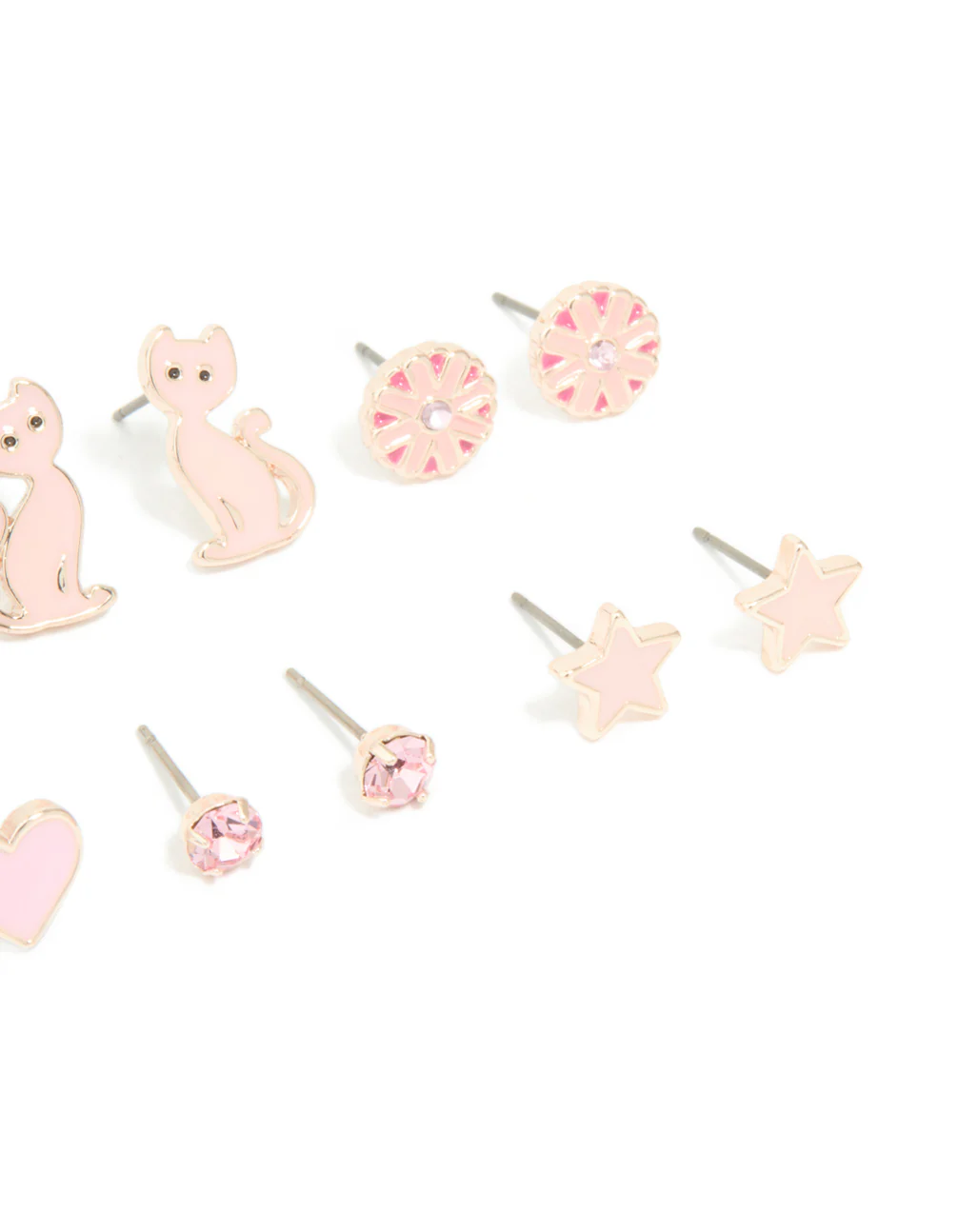 Kids Rose Gold Star & Heart Stud Earrings 6-Pack - Image 3
