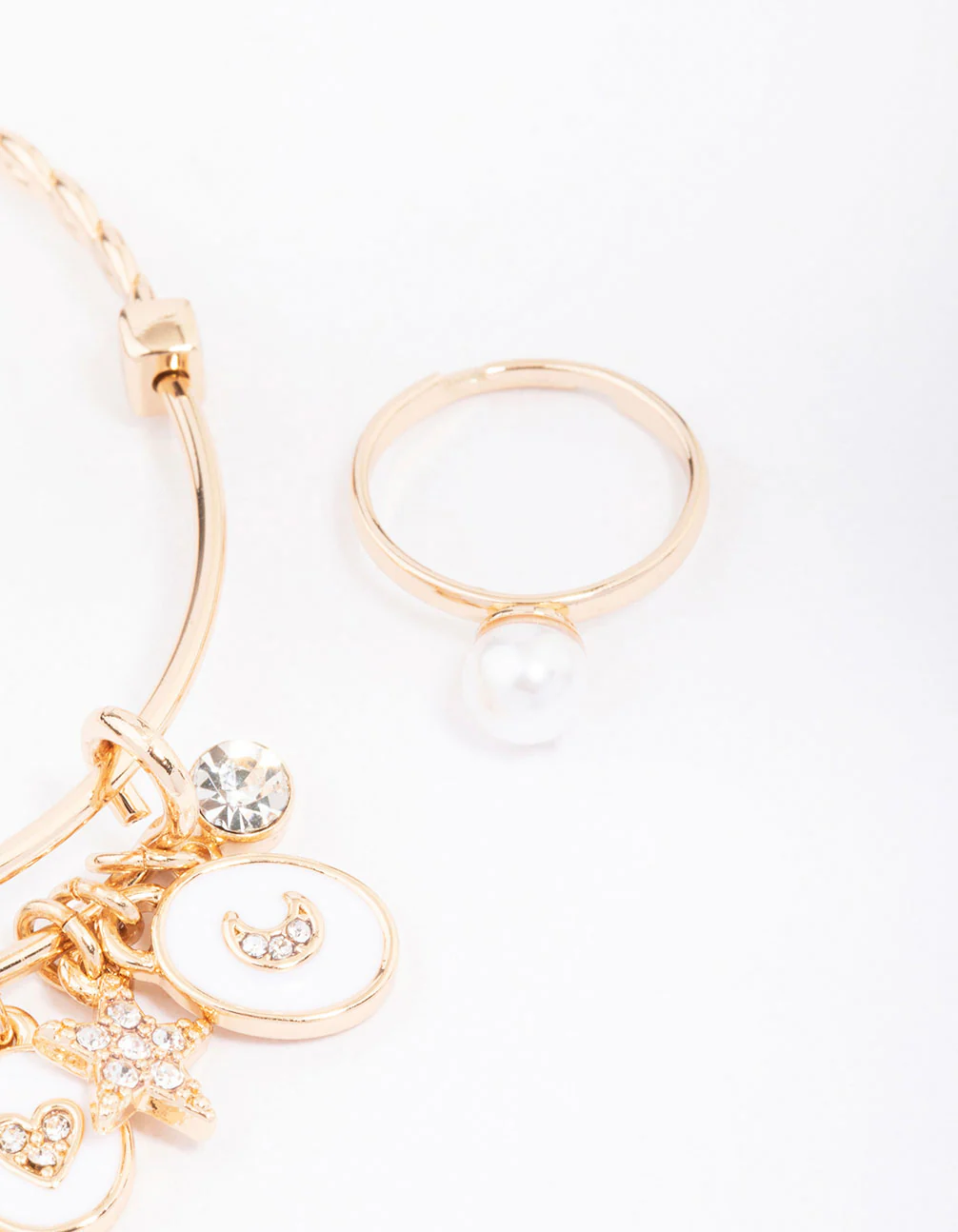 Kids Rose Gold Twisted Charm Bracelet & Ring Jewellery Set - Image 3