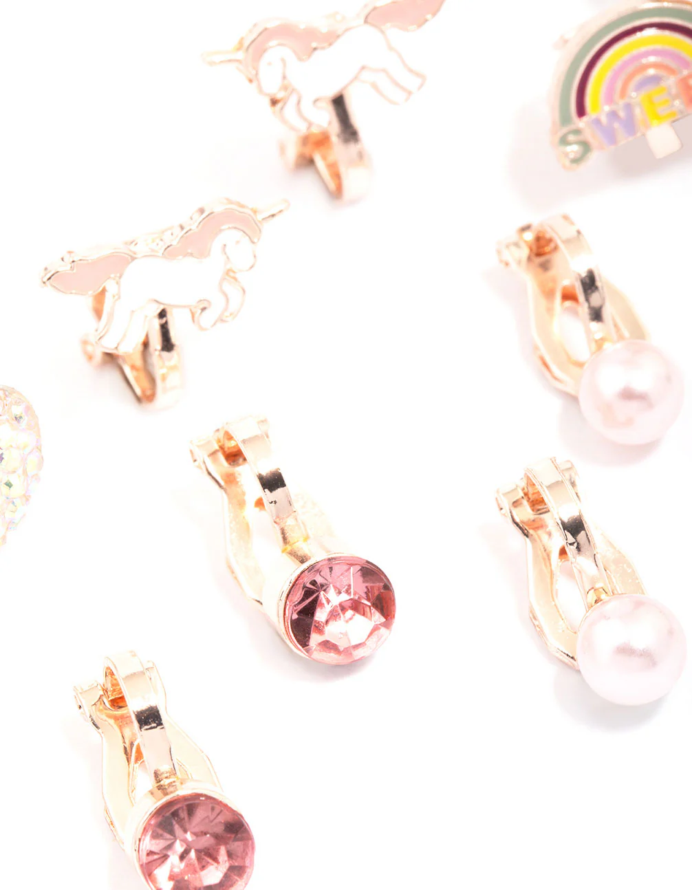 Kids Rose Gold Unicorn Clip-On Earrings 5-Pack - Image 3